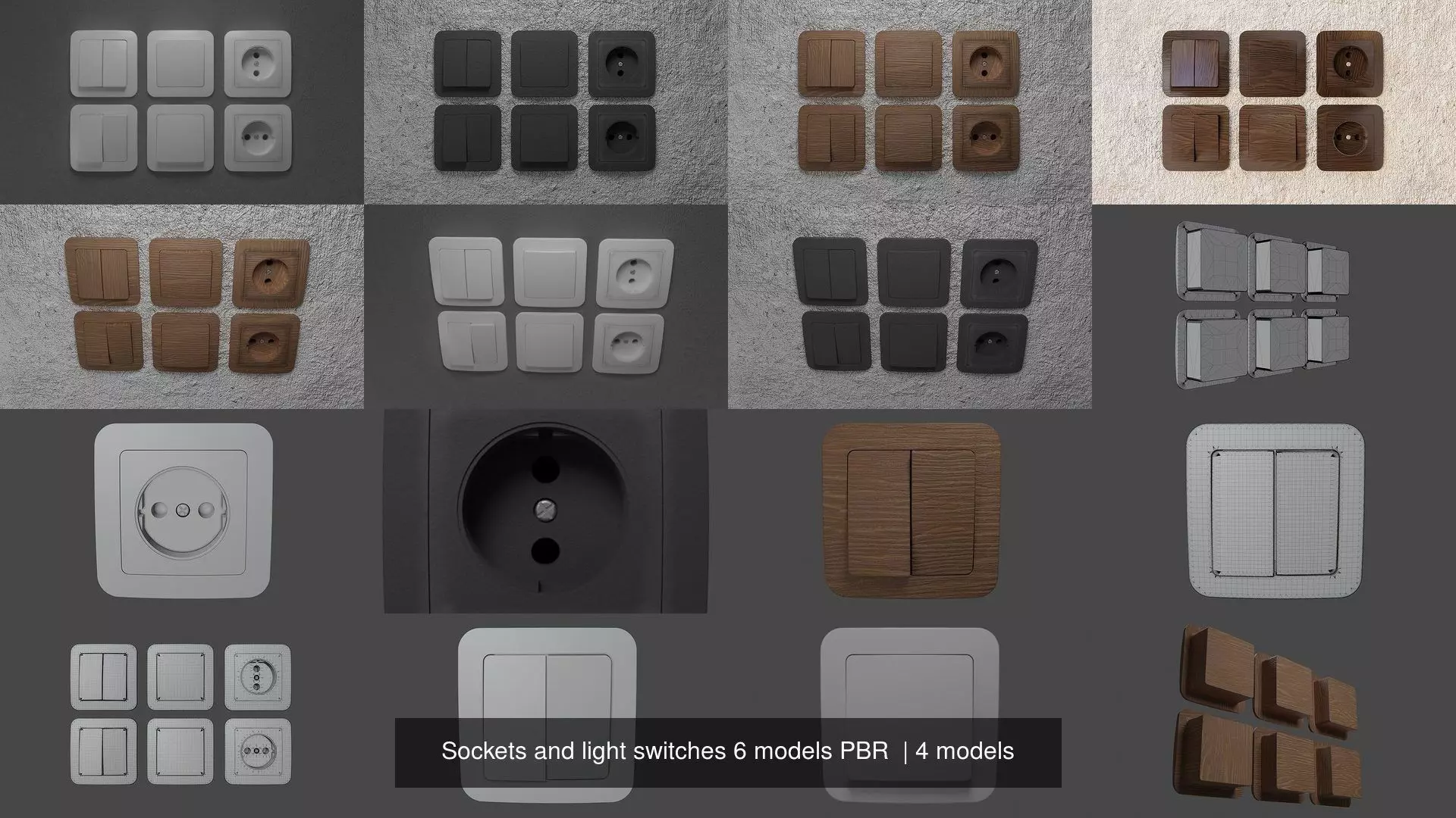 Sockets and light switches 6 models PBR  3D Model Collection_1