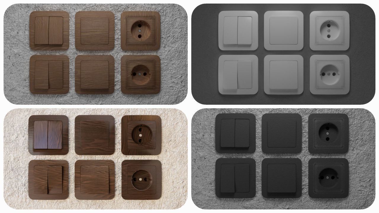Sockets and light switches 6 models PBR  3D Model Collection_3