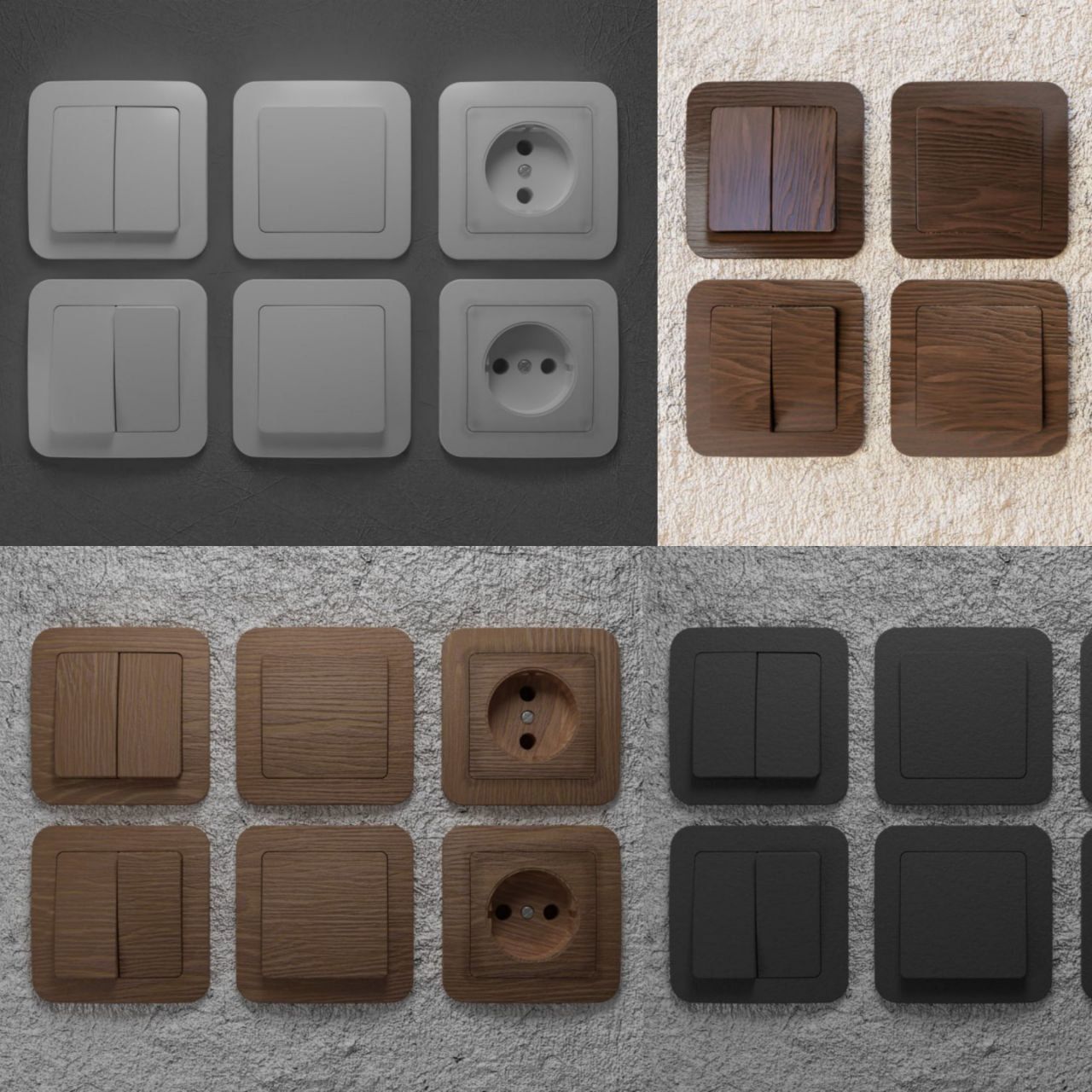 Sockets and light switches 6 models PBR  3D Model Collection_2