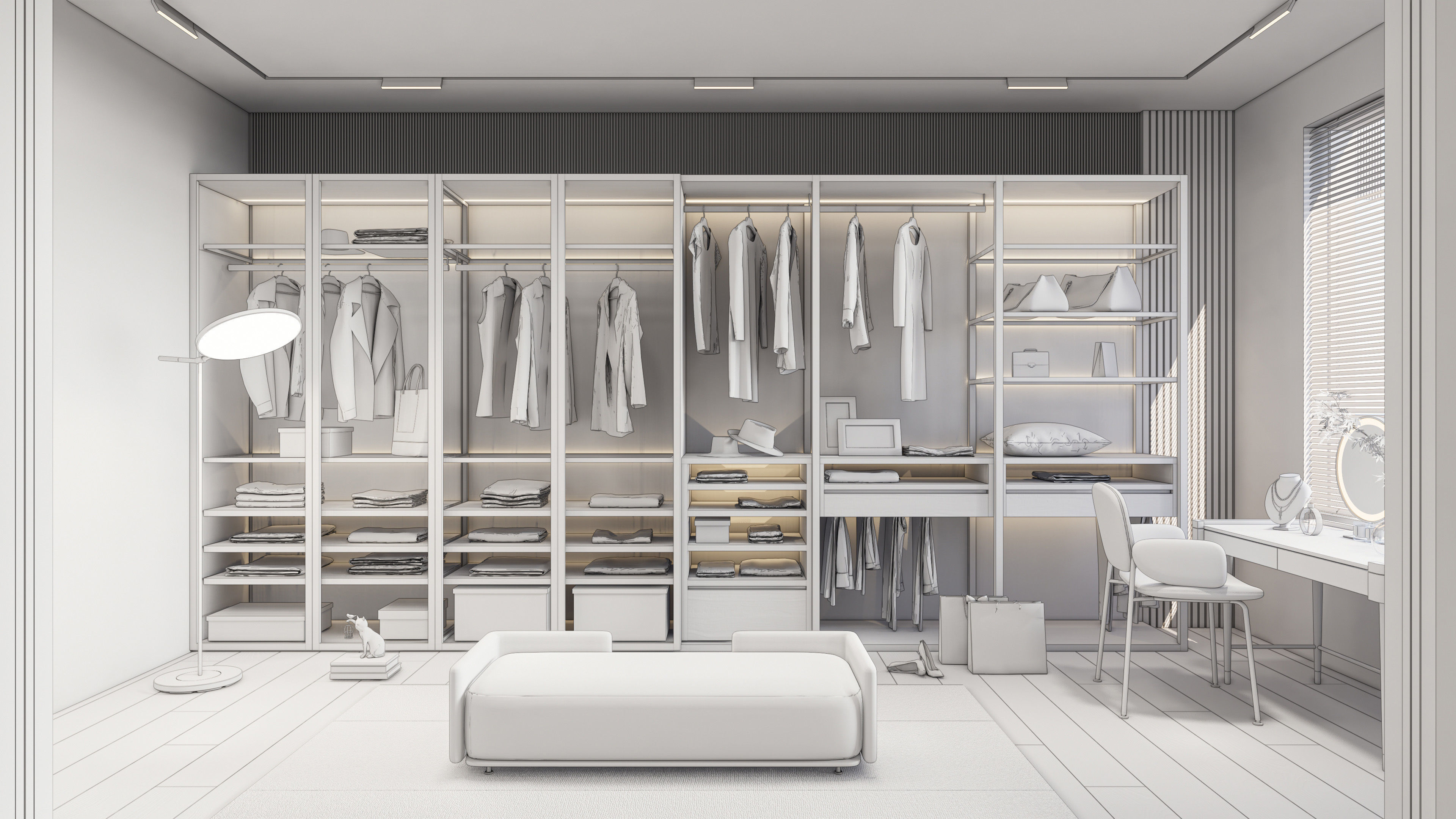 Dressing room  Wardrobe closet full Scene 3D model_11