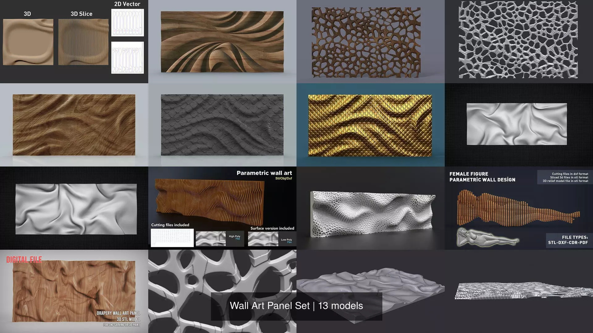 Wall Art Panel Set 3D Model Collection_3