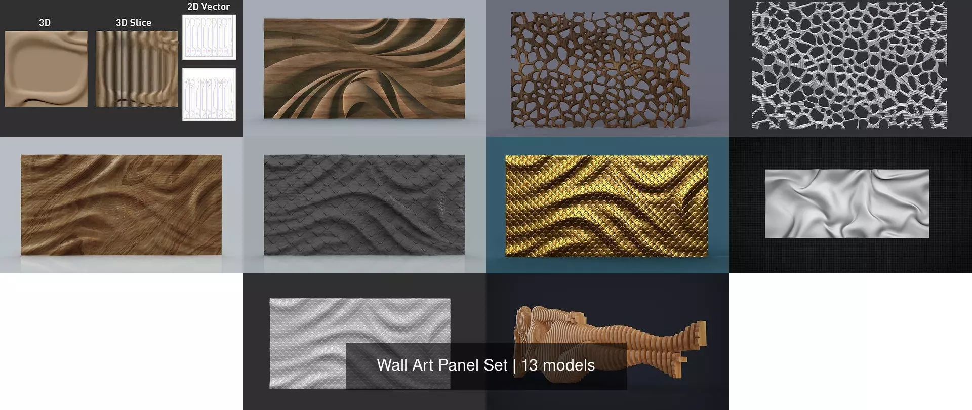 Wall Art Panel Set 3D Model Collection_0
