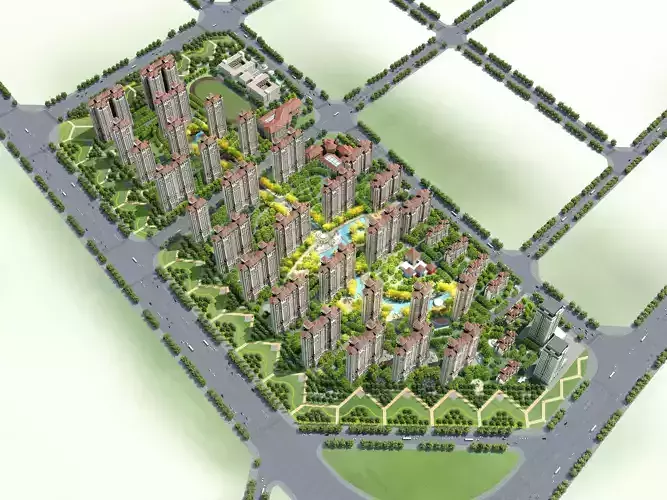 3Dmax fashion city commercial square building 240