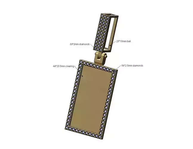 Diamond rectangular memory pendant with iced bail