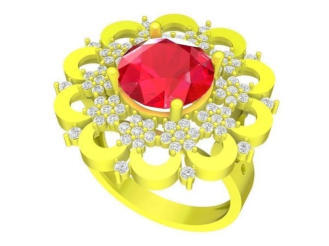 6303 Chinese Flower Diamond Women Ring 3D print model