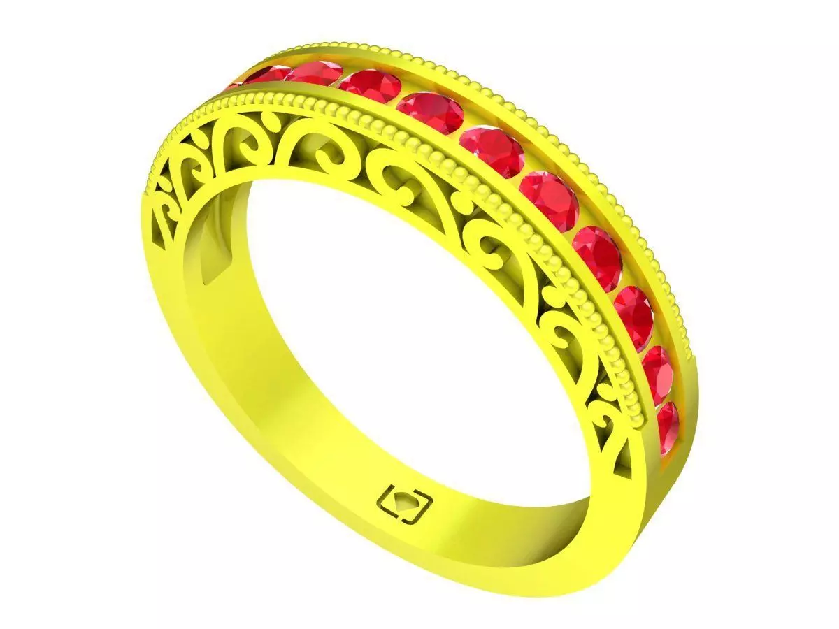 Luxury Filigree Band Ring with Channel Set Gemstones 6316 3D print model