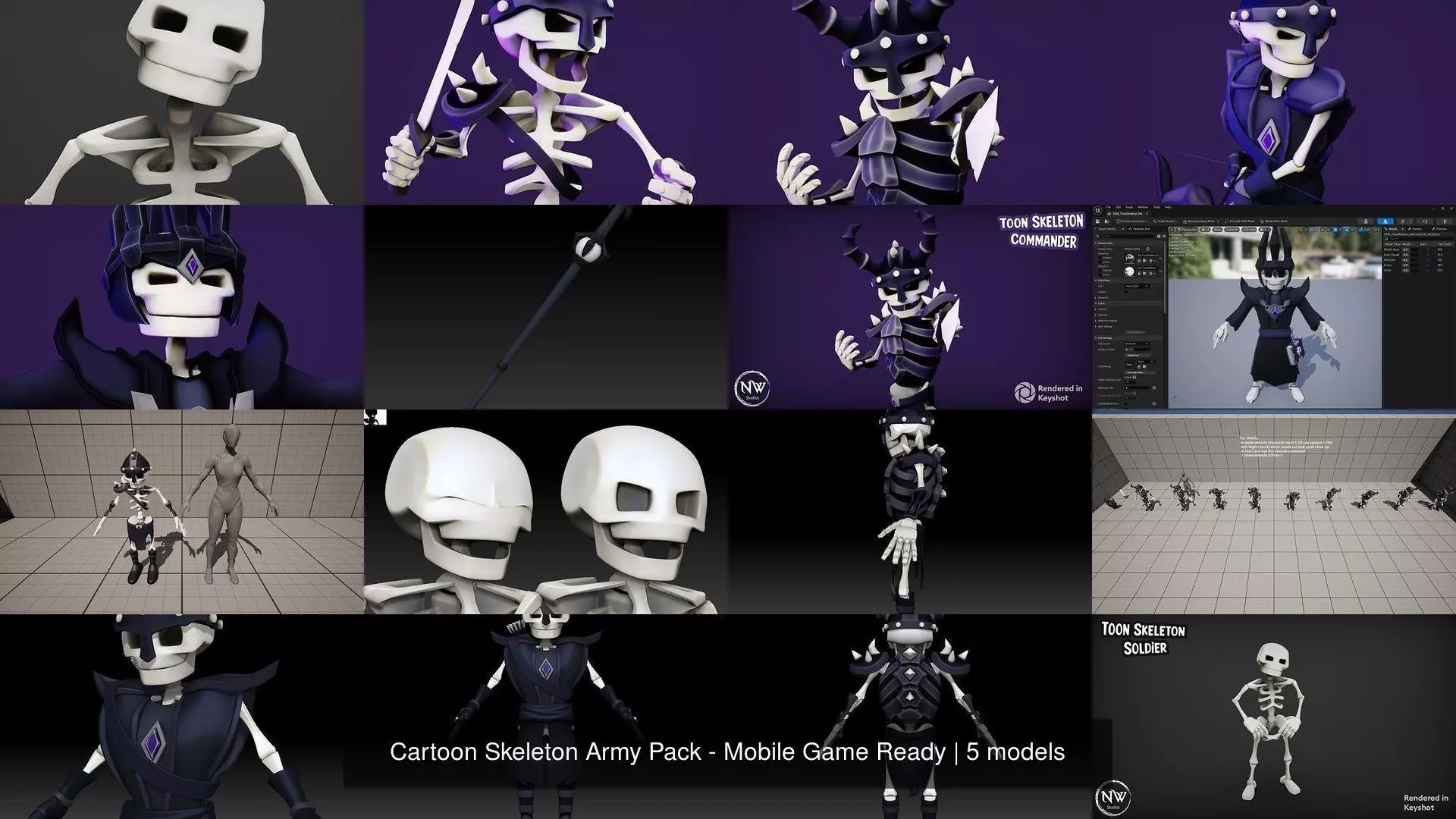 Cartoon Skeleton Army Pack - Mobile Game Ready 3D Model Collection_10