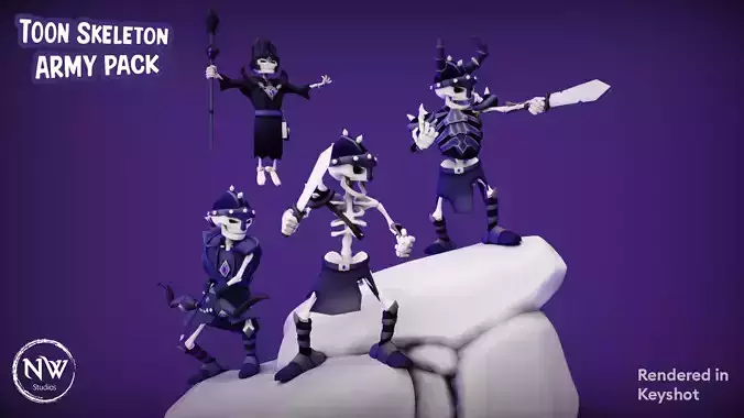 Cartoon Skeleton Army Pack - Mobile Game Ready 3D Model Collection
