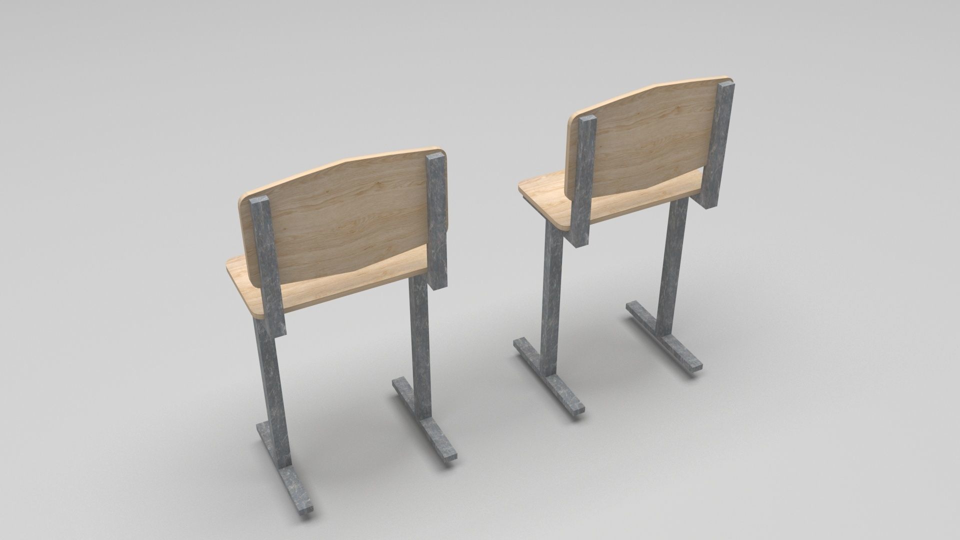 School Desk and Chairs 3D model_5