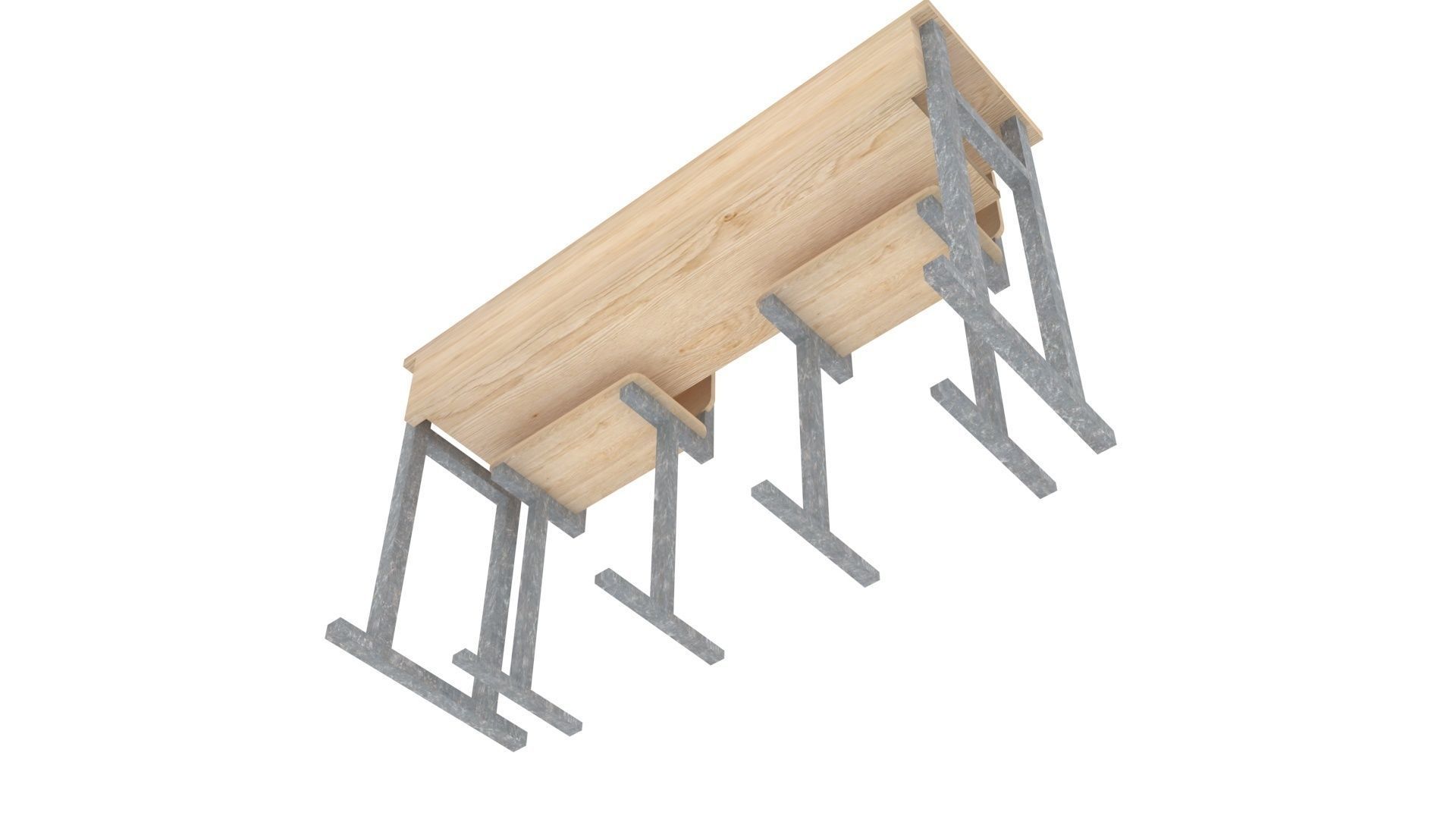 School Desk and Chairs 3D model_17