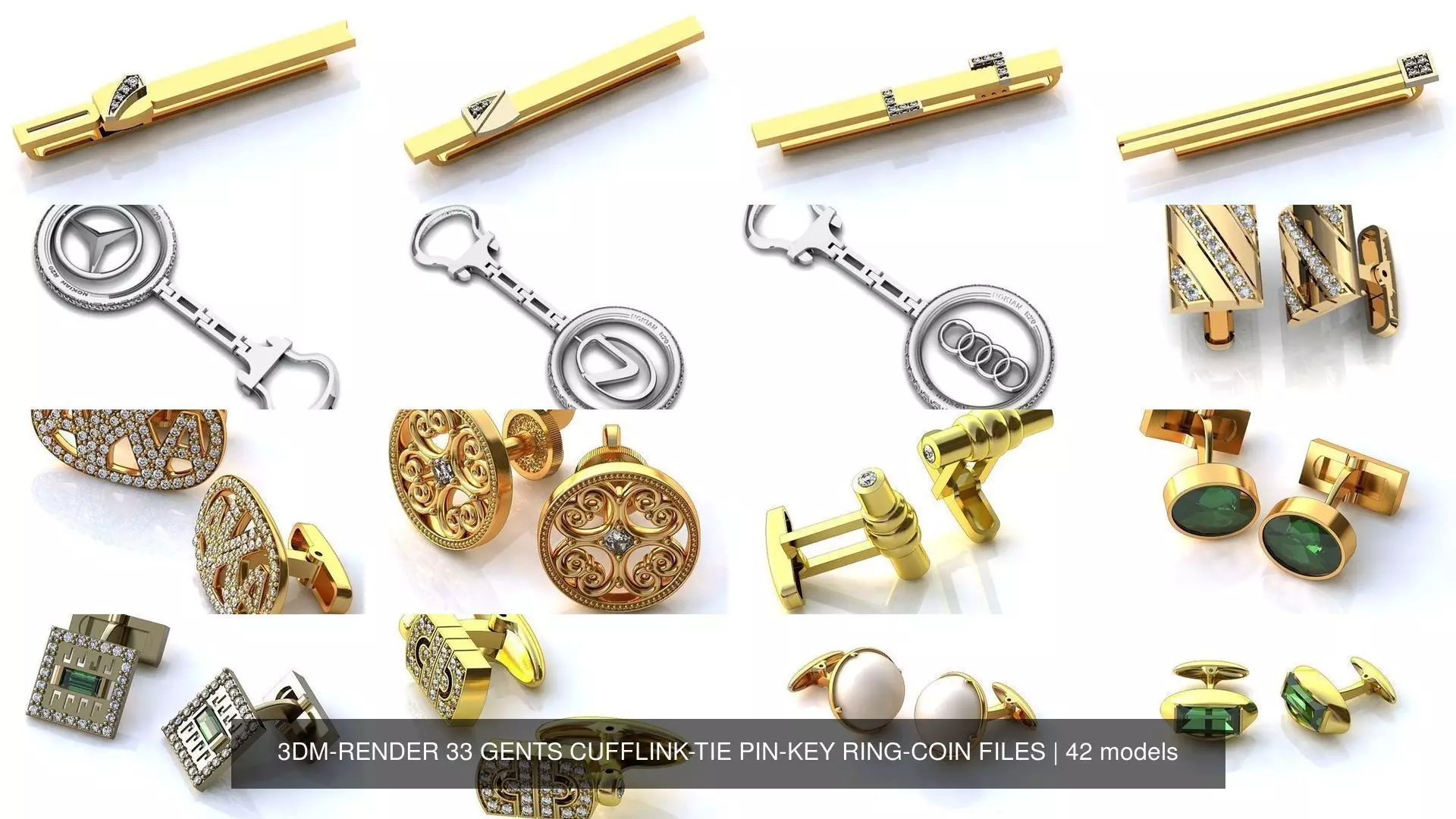 3DM-RENDER 42 GENTS CUFFLINK-TIE PIN-KEY RING-COIN FILES 3D Model Collection_0