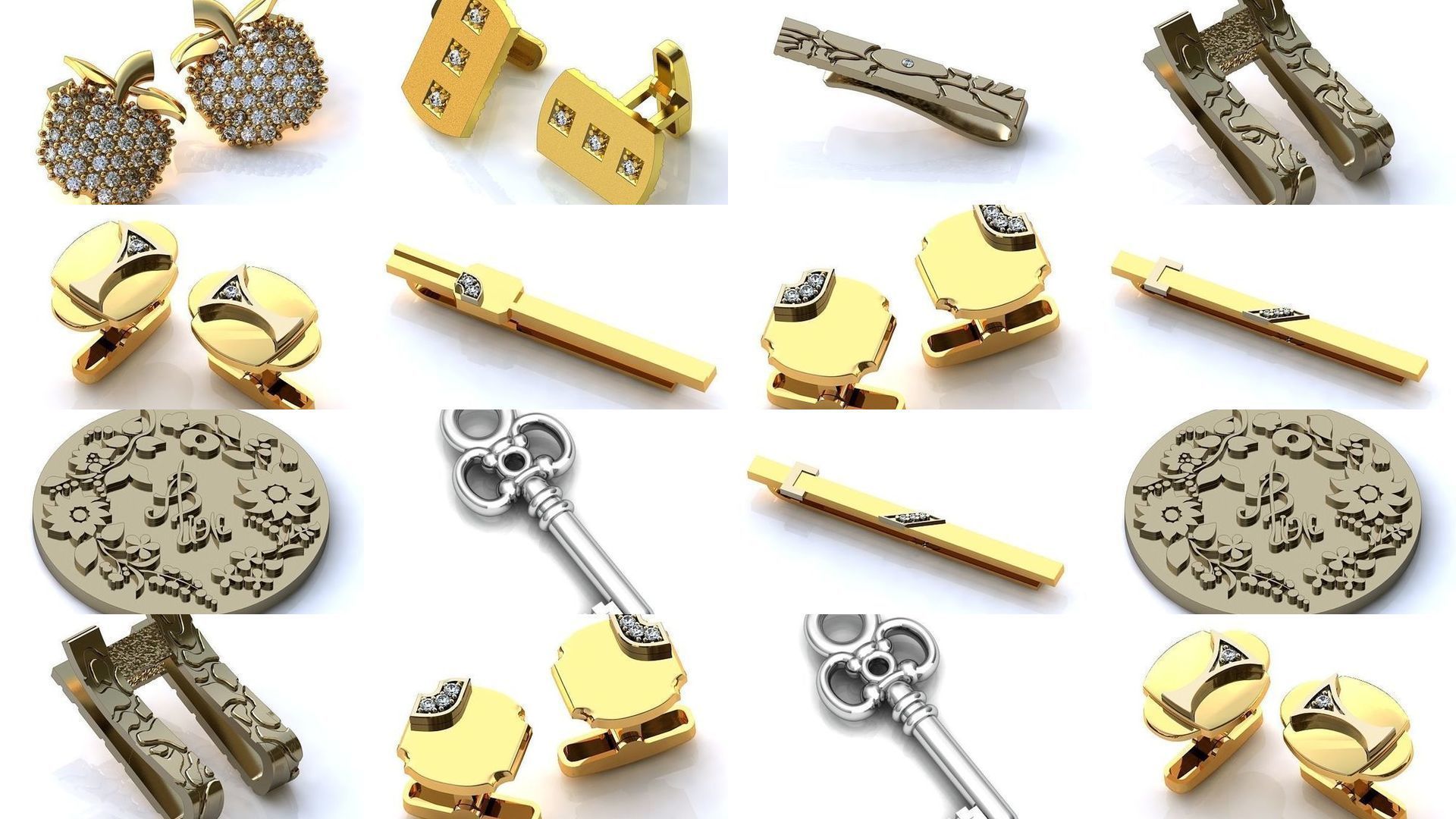 3DM-RENDER 42 GENTS CUFFLINK-TIE PIN-KEY RING-COIN FILES 3D Model Collection_3