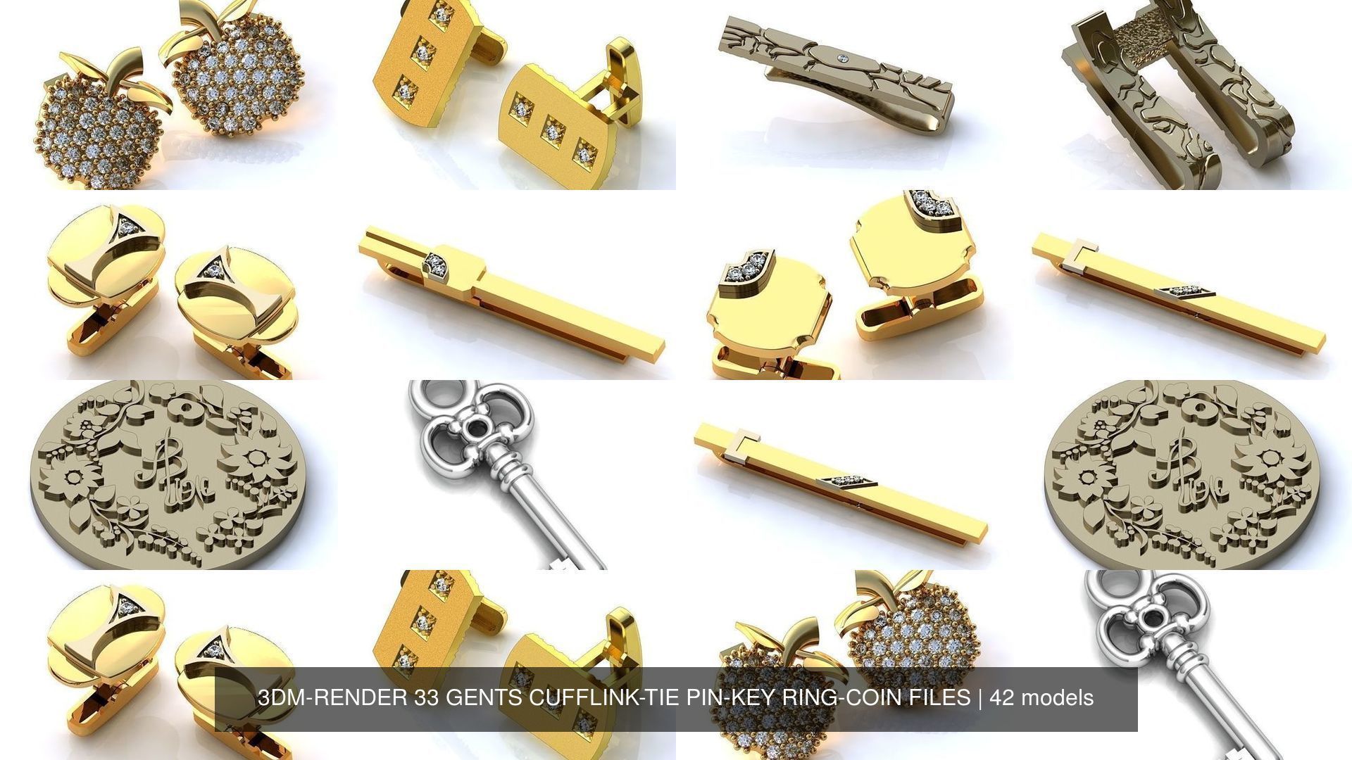 3DM-RENDER 42 GENTS CUFFLINK-TIE PIN-KEY RING-COIN FILES 3D Model Collection_4