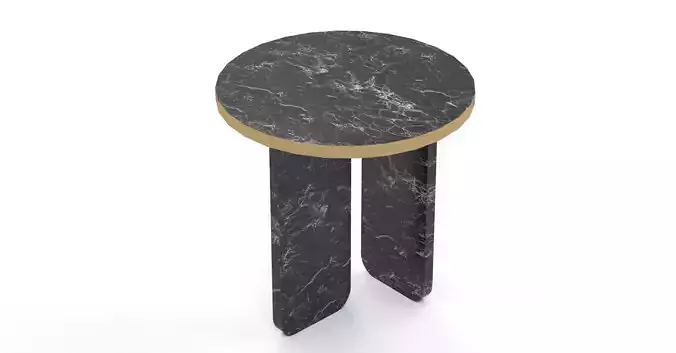 Abstract Black Marble and Gold Metal Side Table