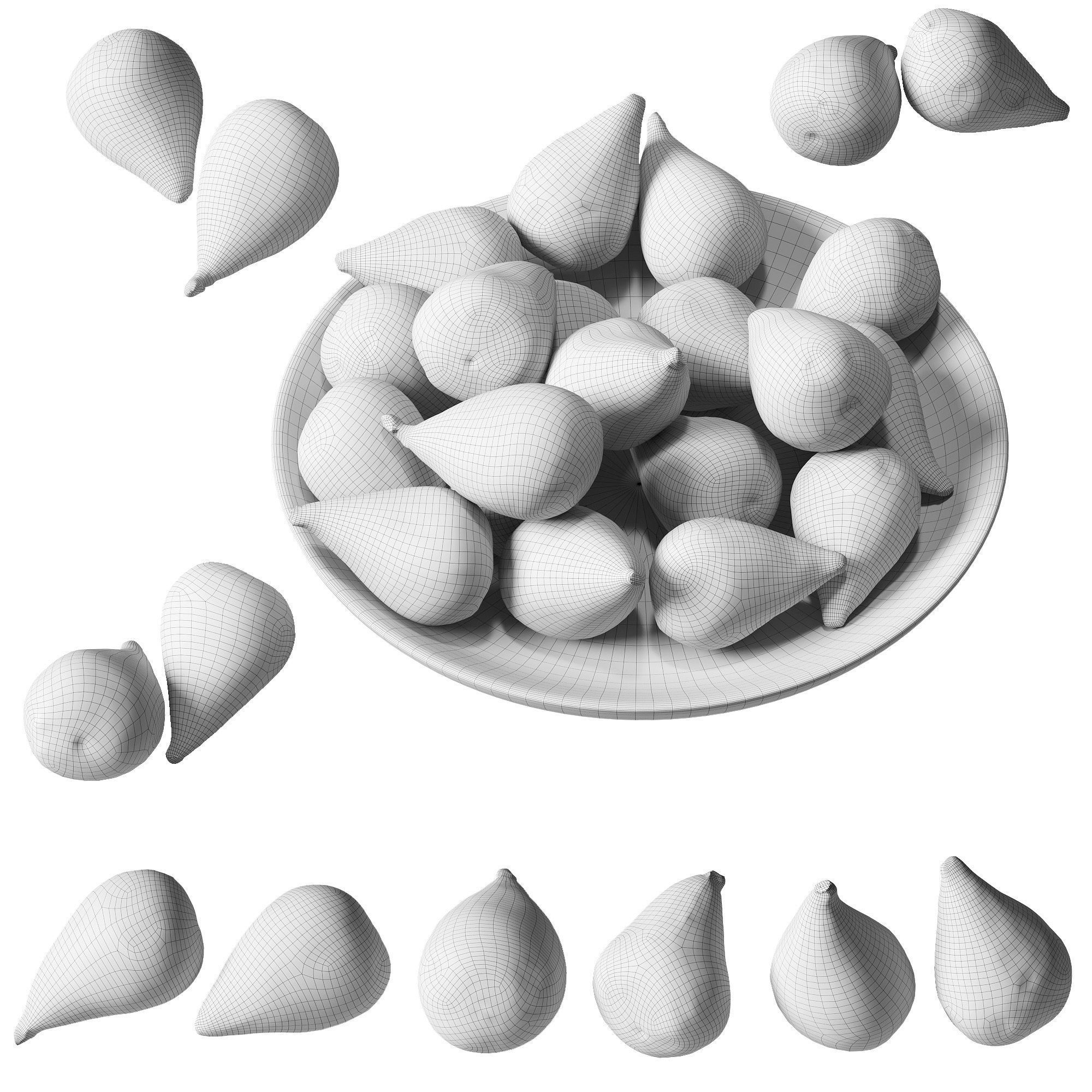 Green figs in a wooden bowl 3D model_3