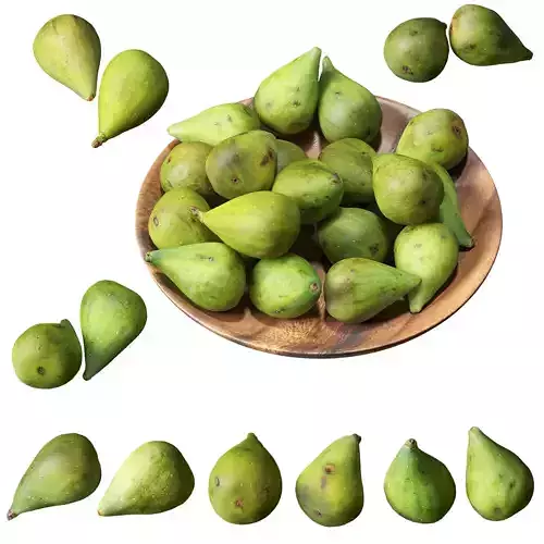 Green figs in a wooden bowl 3D model