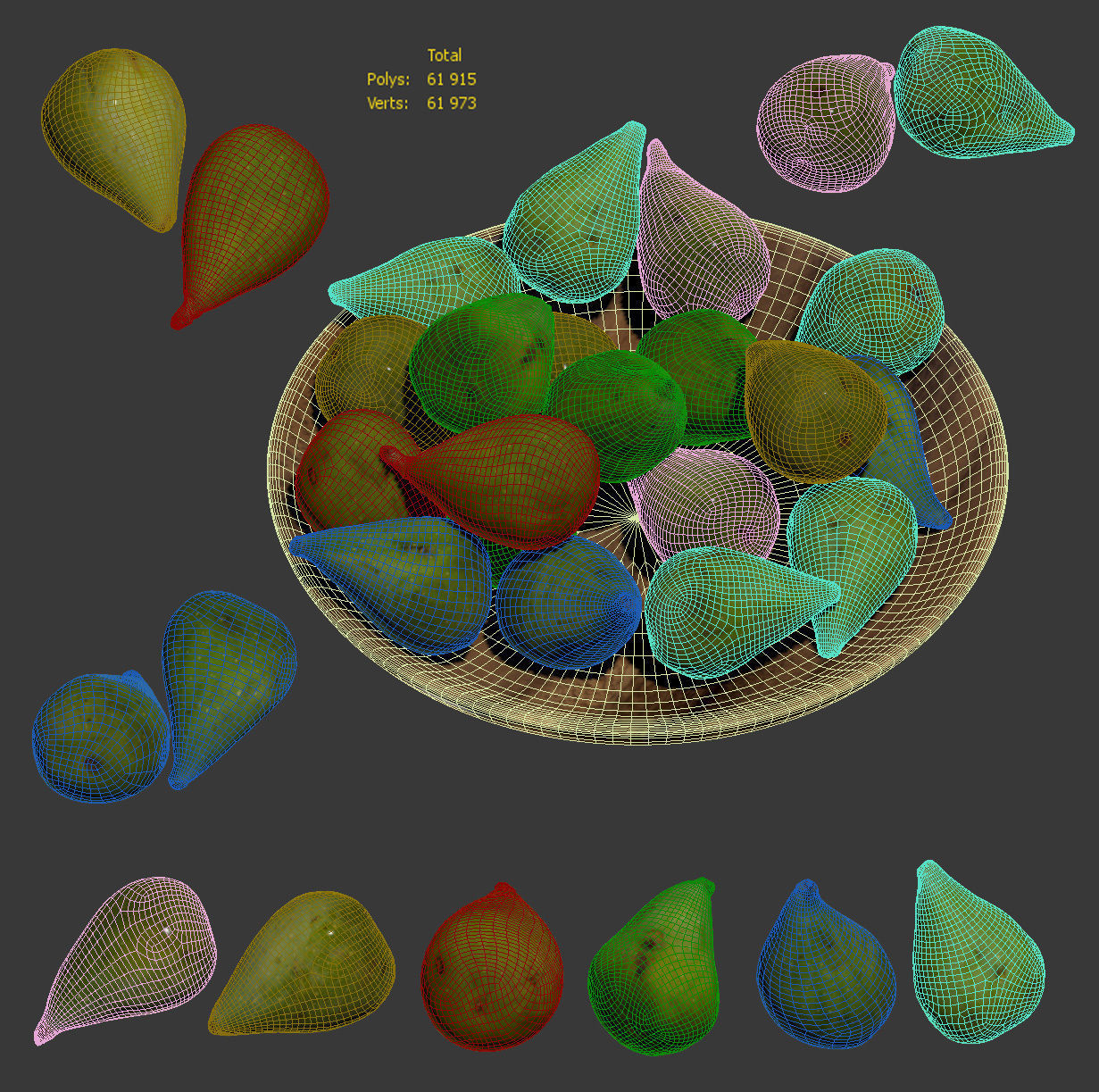 Green figs in a wooden bowl 3D model_5