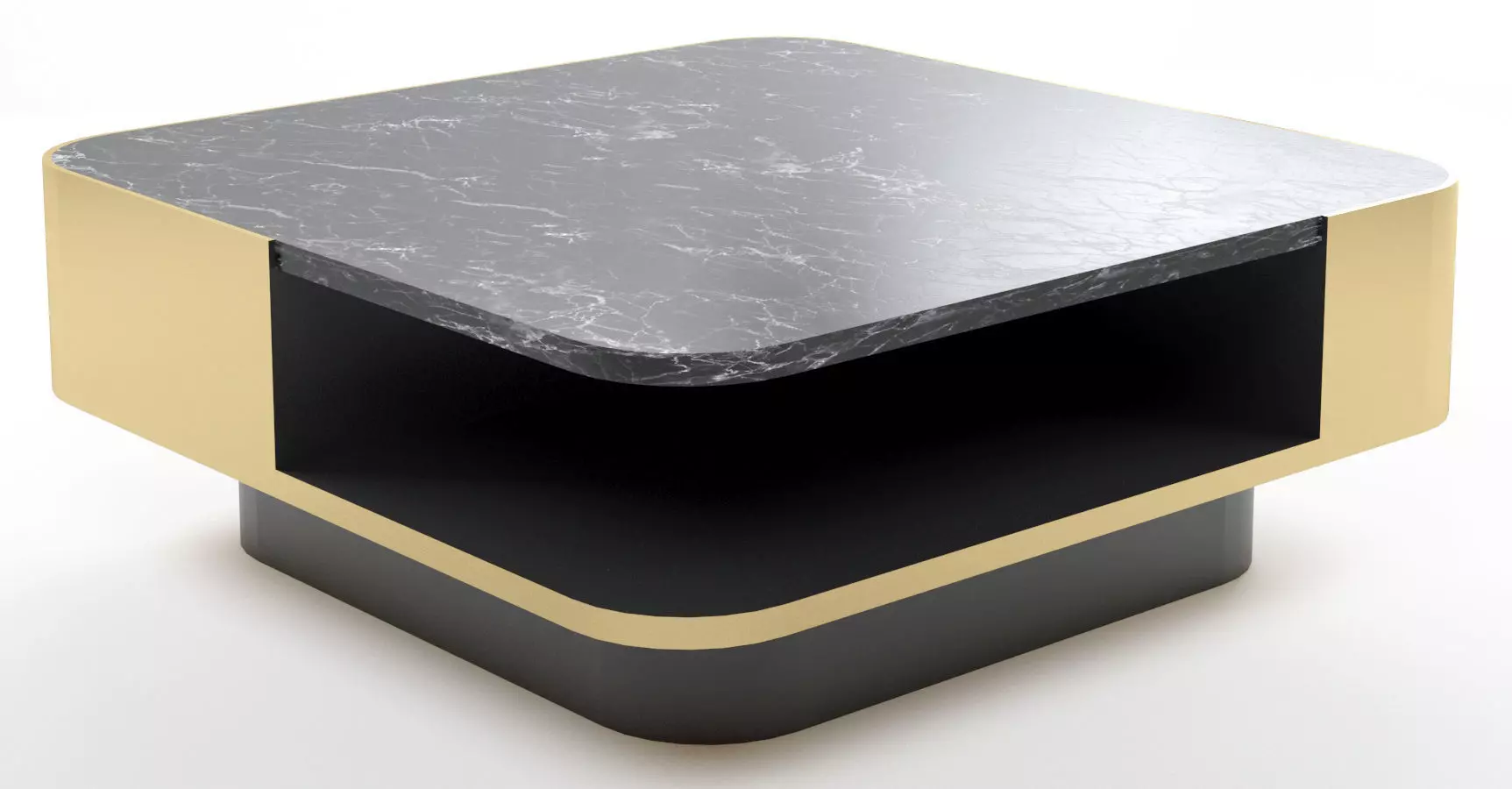 Vintage Black Marble and Gold Coffee Table with storage Free 3D model