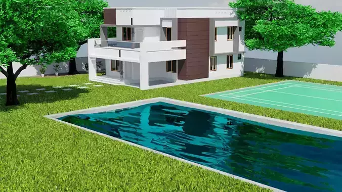 Modern House With Pool and Ground