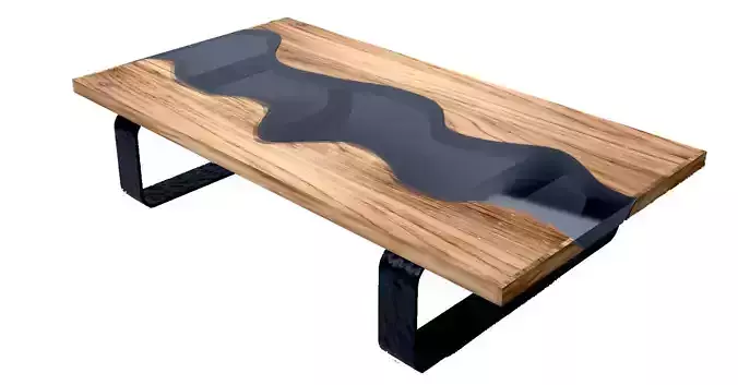 Wooden Table with Black Resin River