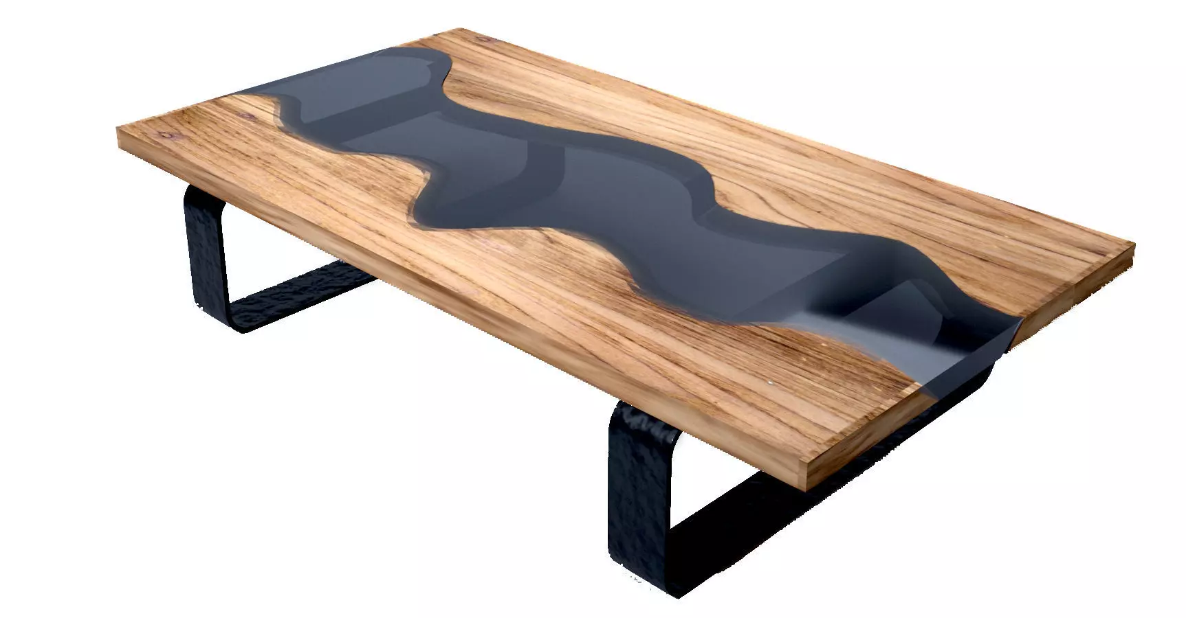 Wooden Table with Black Resin River Free 3D model_0