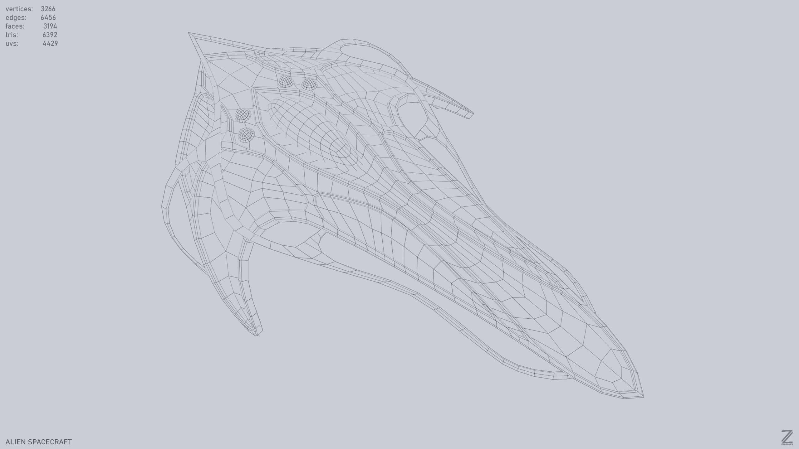 Alien spacecraft Low-poly 3D model_14