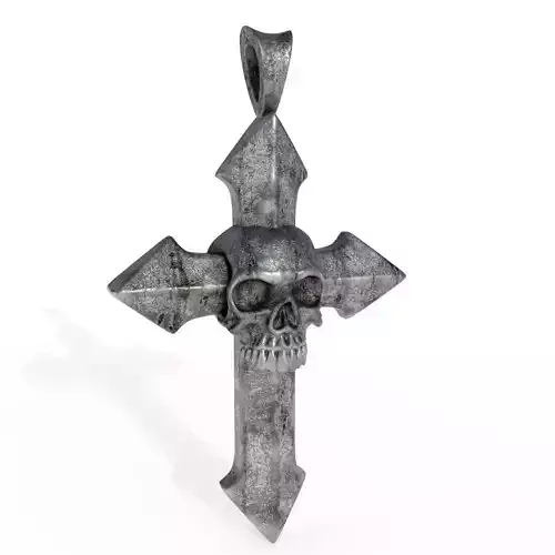 High-Poly Silver Arrow-shaped Cross with Skull 3D model