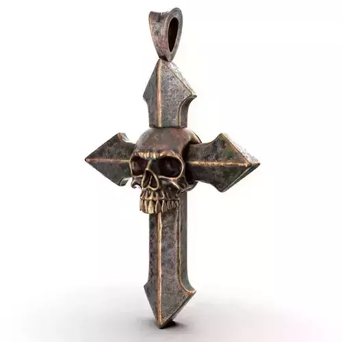 High-Poly Arrow-shaped Copper Cross with Skull