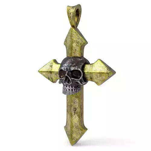 High-Poly Arrow-shaped Cross with rusted Steel Skull