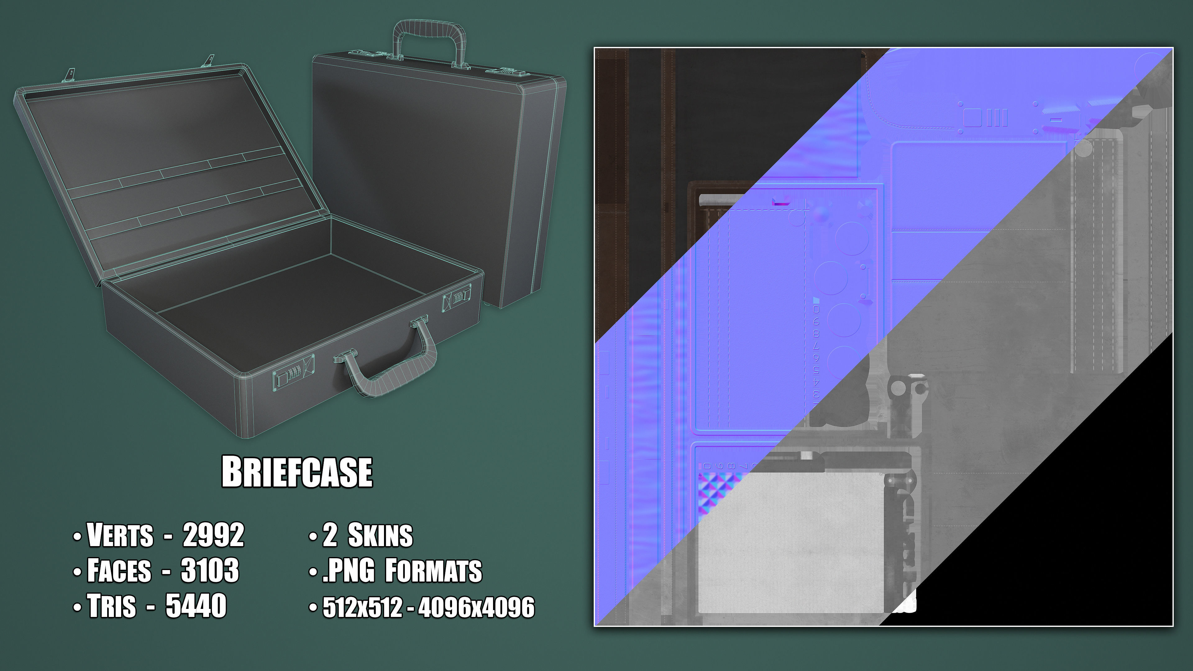 Office Leather Briefcase Low-poly 3D model_3