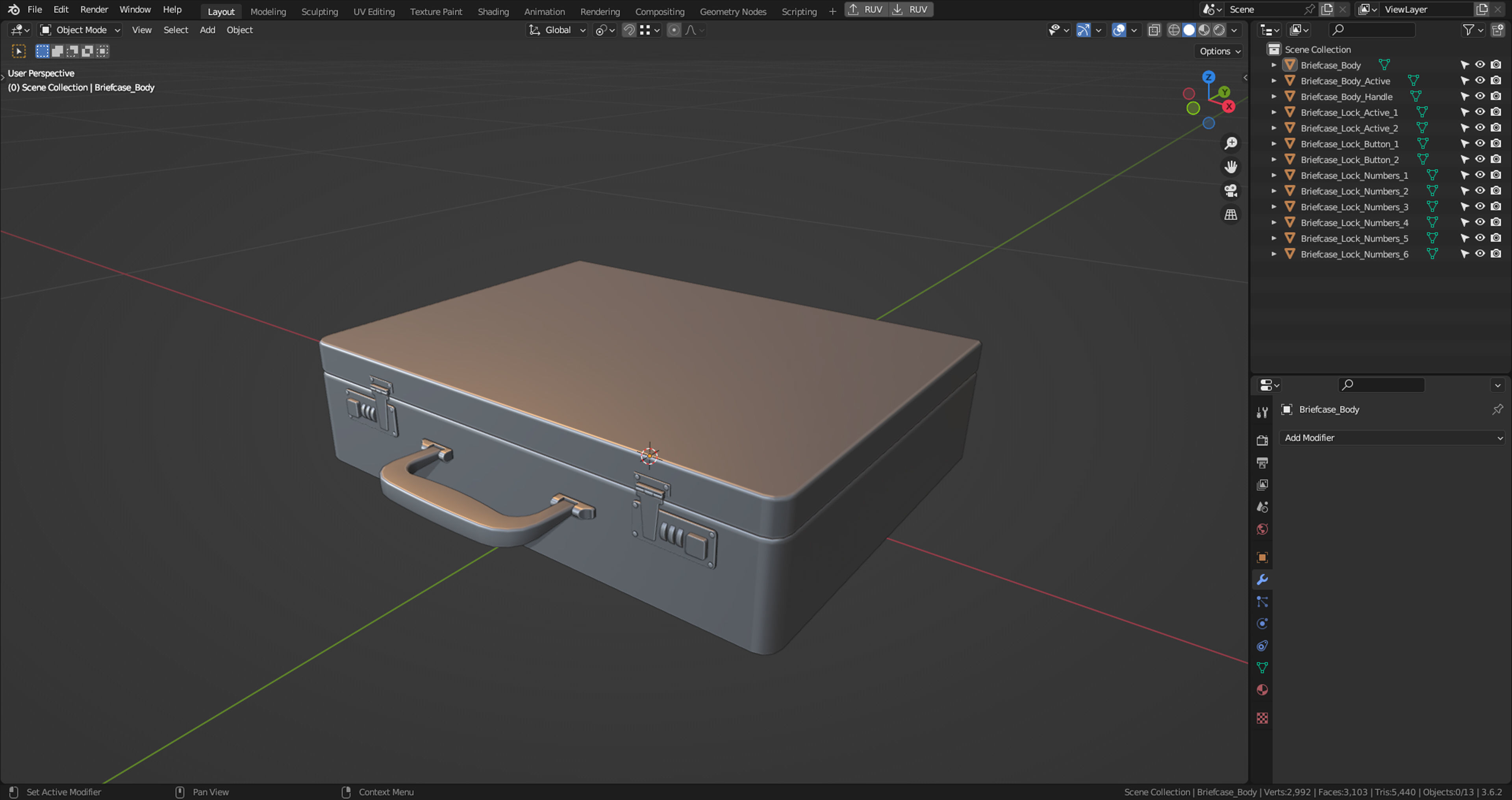 Office Leather Briefcase Low-poly 3D model_10