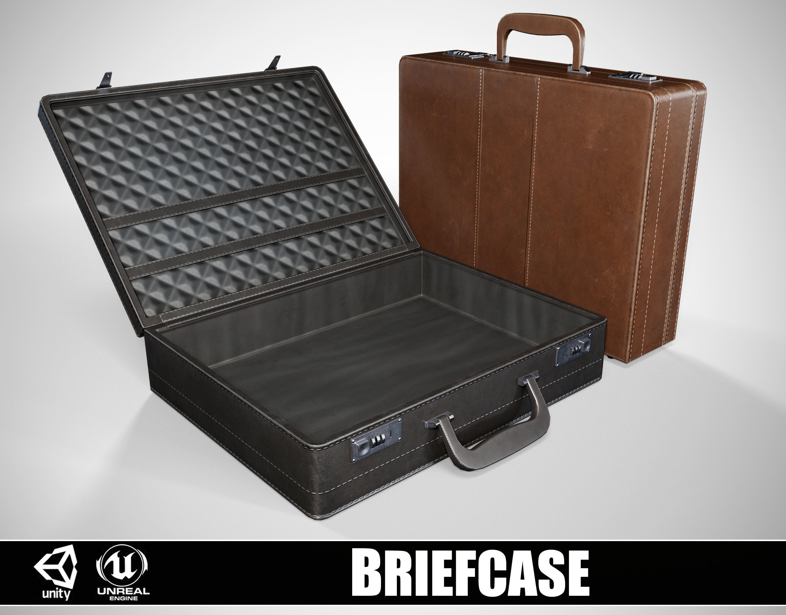 Office Leather Briefcase Low-poly 3D model_0