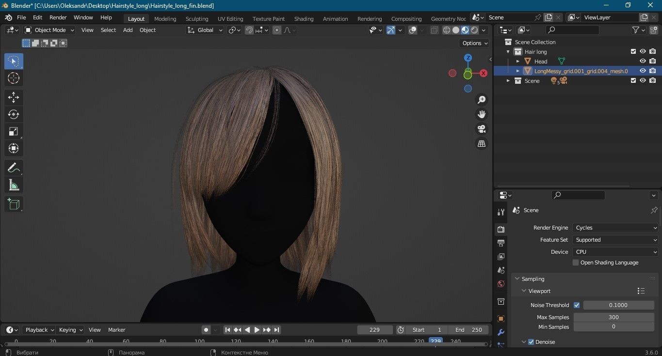 Hairstyle long II Real-Time Hairstyle for Games Low-poly 3D model_18