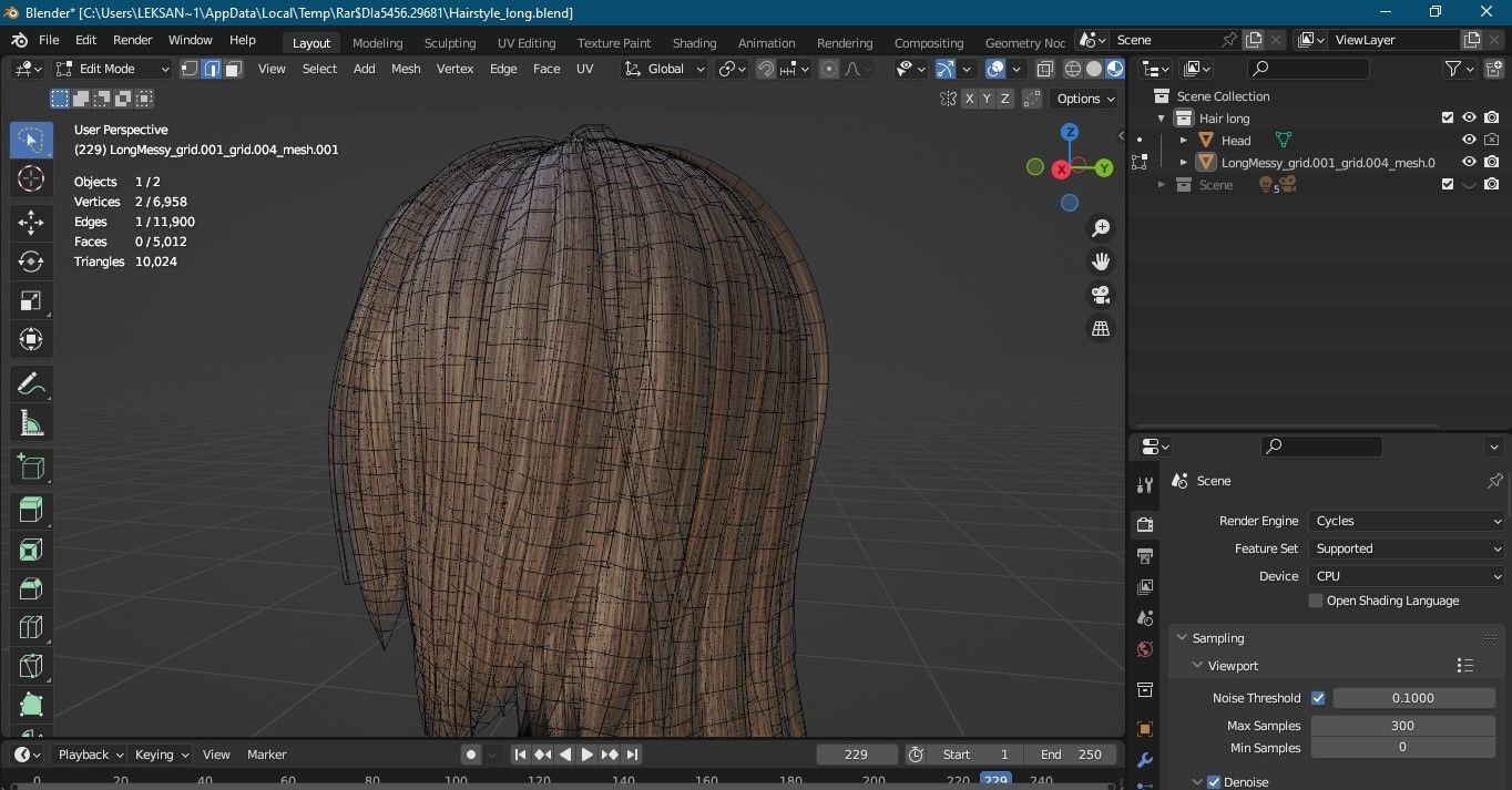 Hairstyle long II Real-Time Hairstyle for Games Low-poly 3D model_29