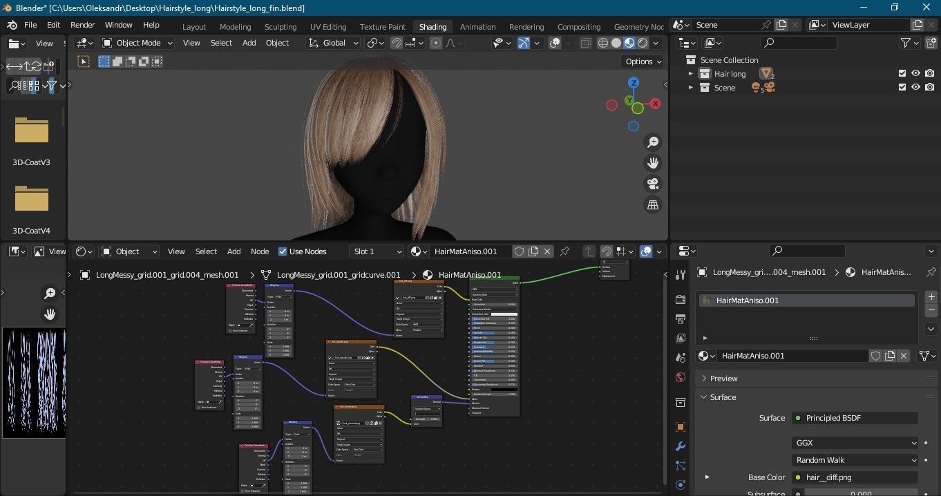 Hairstyle long II Real-Time Hairstyle for Games Low-poly 3D model_19
