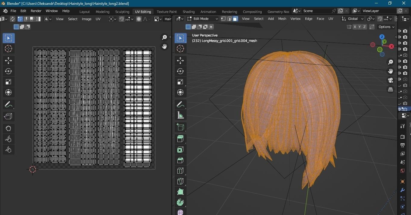Hairstyle long II Real-Time Hairstyle for Games Low-poly 3D model_27