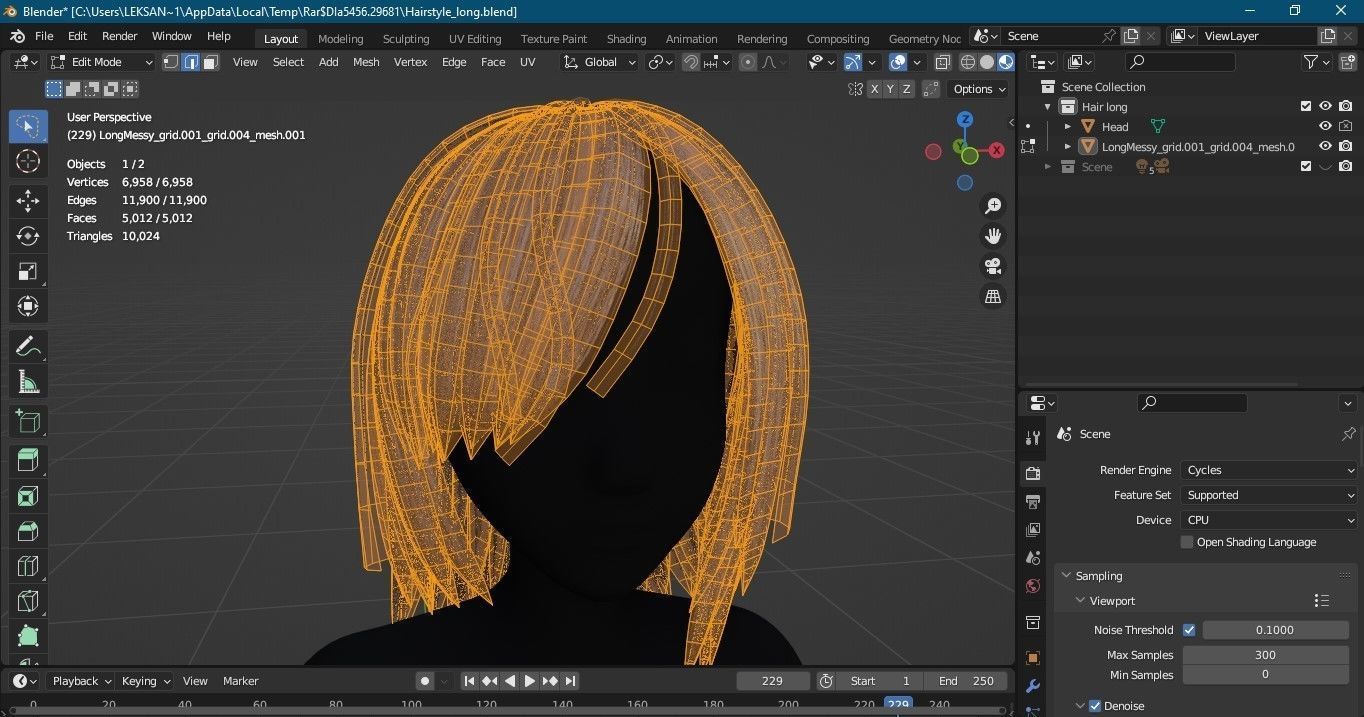 Hairstyle long II Real-Time Hairstyle for Games Low-poly 3D model_28
