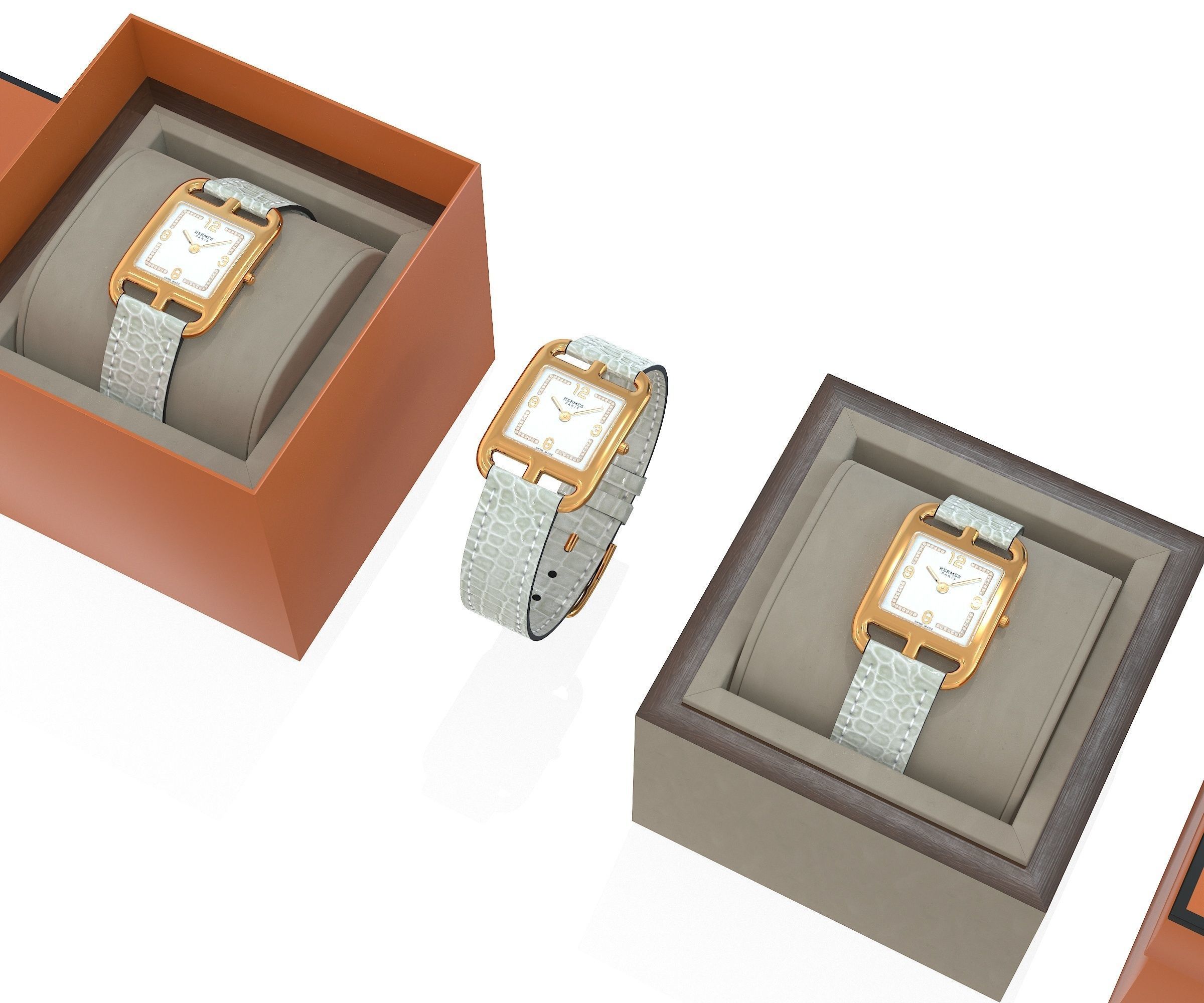 Hermes Cape Cod Watch and Box Low-poly 3D model_16