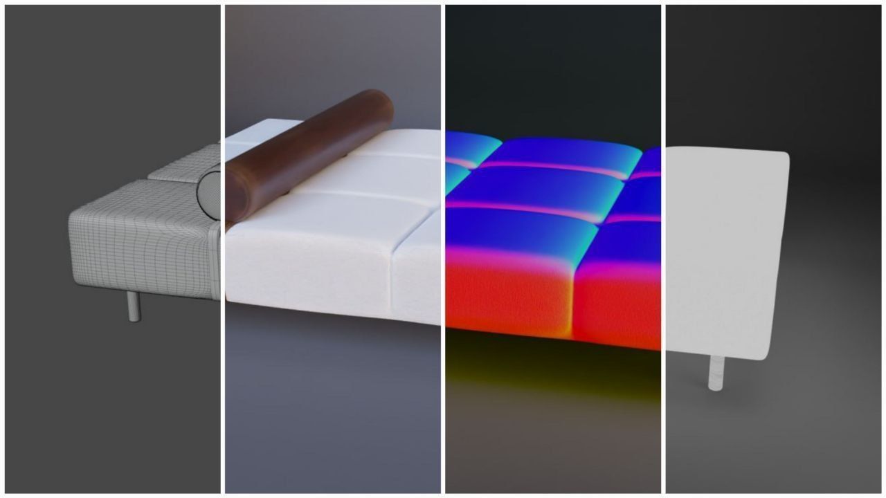 Light Ikea sofa with leather pillow and belt Low-poly 3D model_3