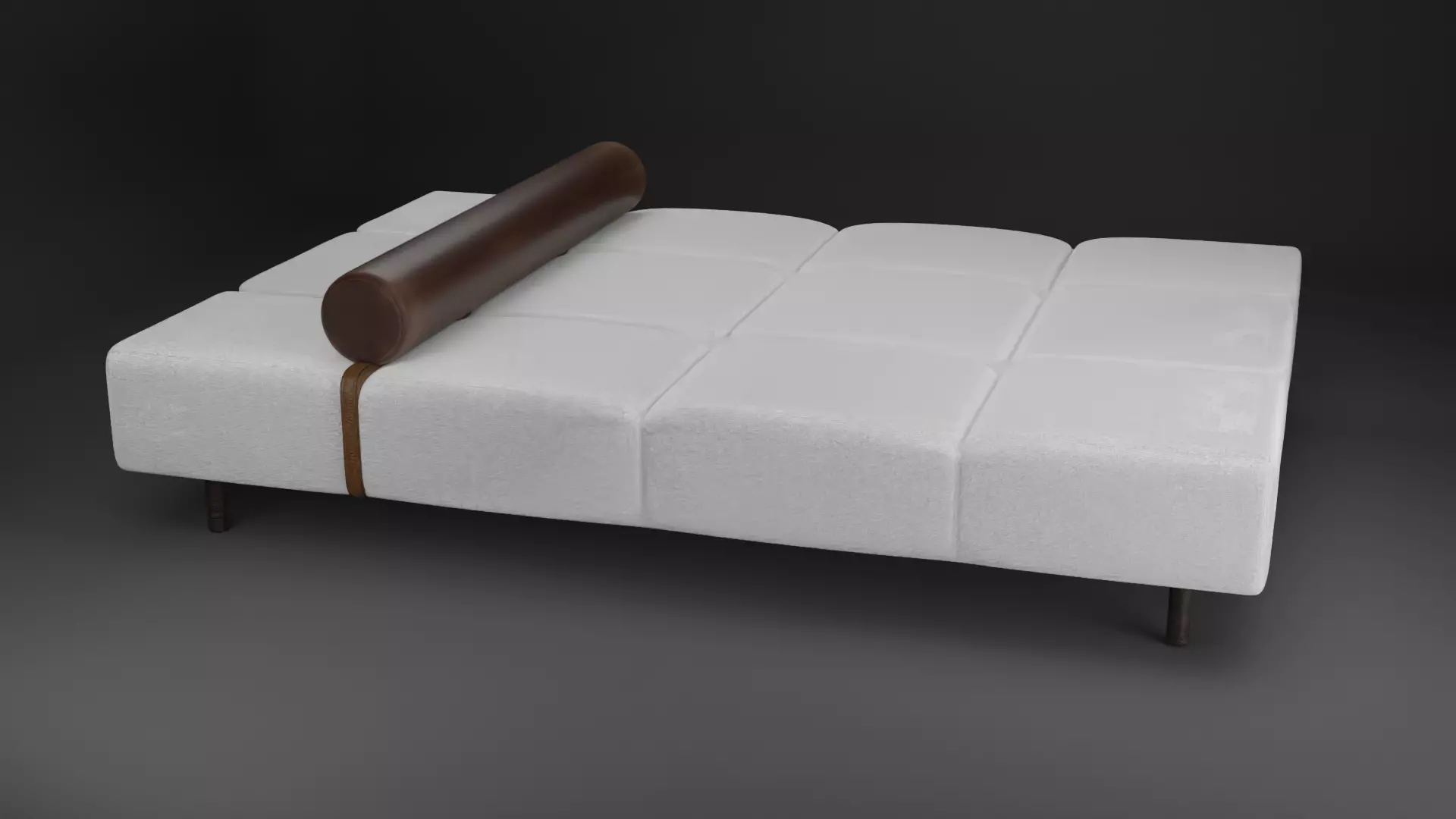 Light Ikea sofa with leather pillow and belt Low-poly 3D model_0