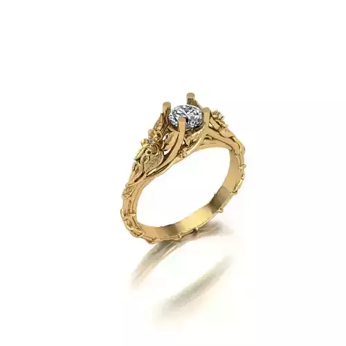 Diamond Gold Flower Engagement Wedding Ring 3D Print Model