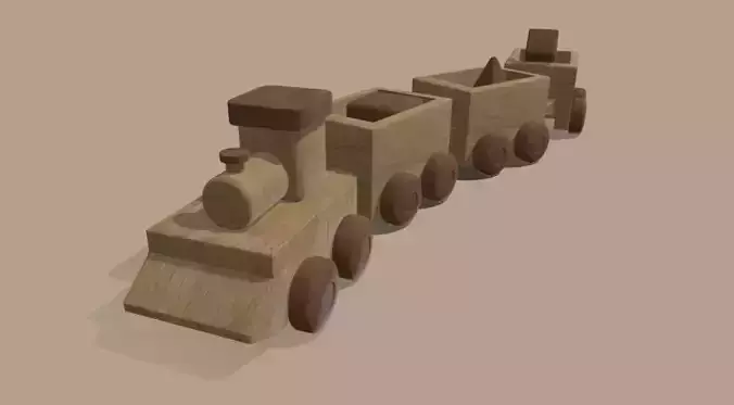 Wooden Toy Train with Trailer Locomotive Train Free 3D model