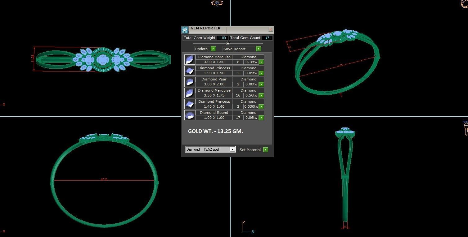 Diamond Bracelet Renders 3dm stl gem map 3D print model_3