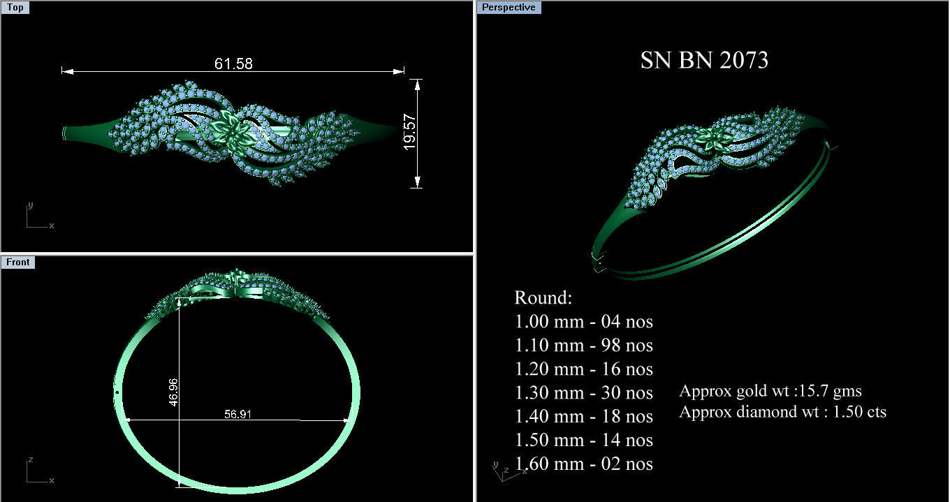 Diamond Bracelet Renders 3dm stl gem map 3D print model_4