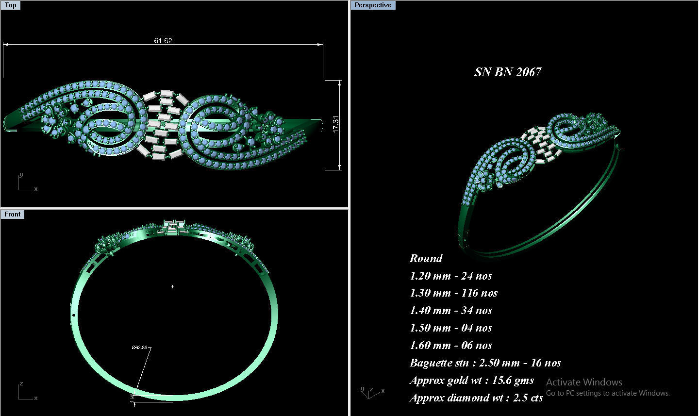 Diamond Bracelet Renders 3dm stl gem map 3D print model_4