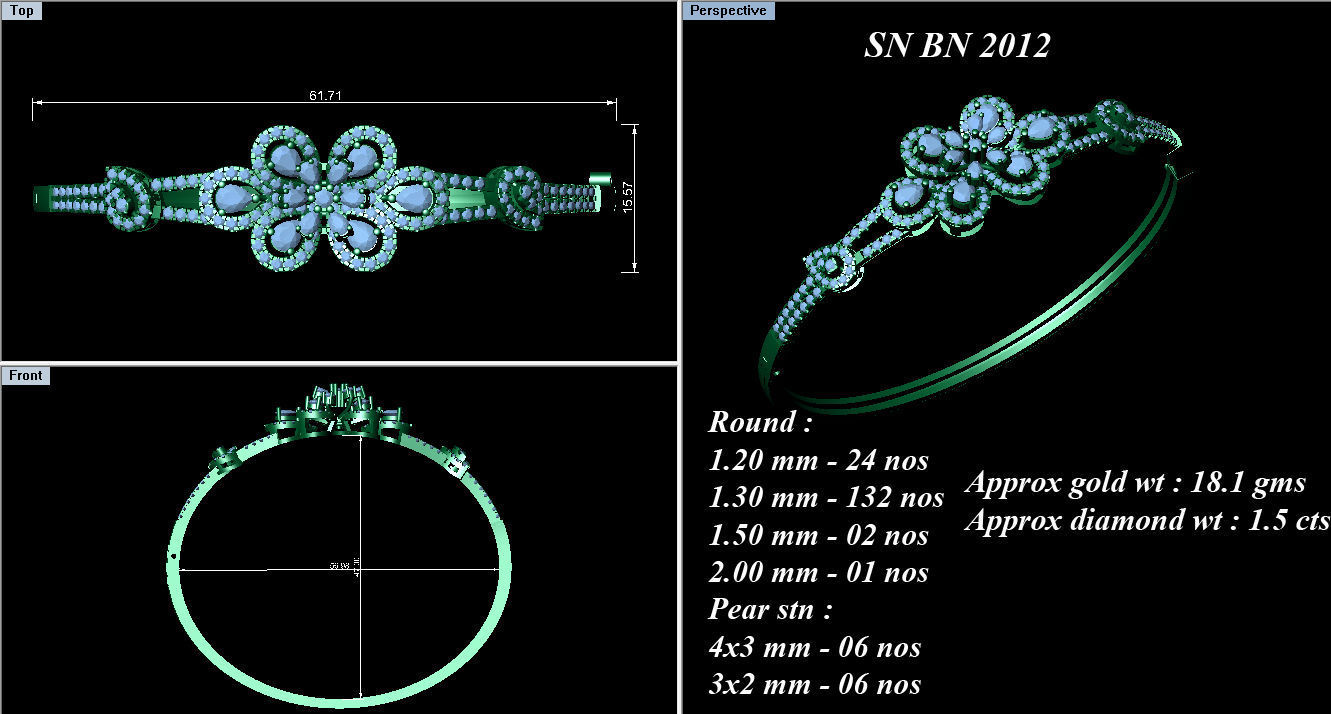Diamond Bracelet Renders 3dm stl gem map 3D print model_3