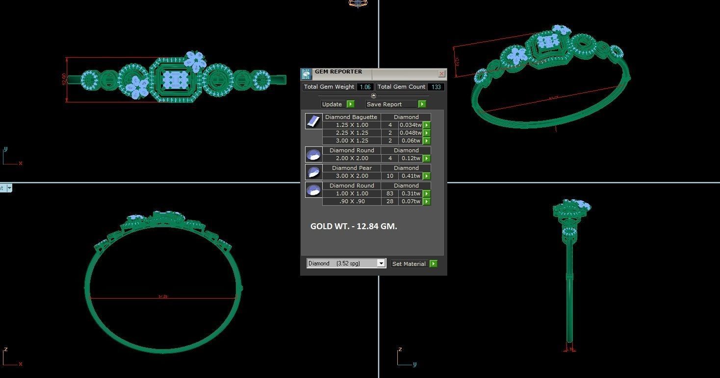 Diamond Bracelet Renders 3dm stl gem map 3D print model_3