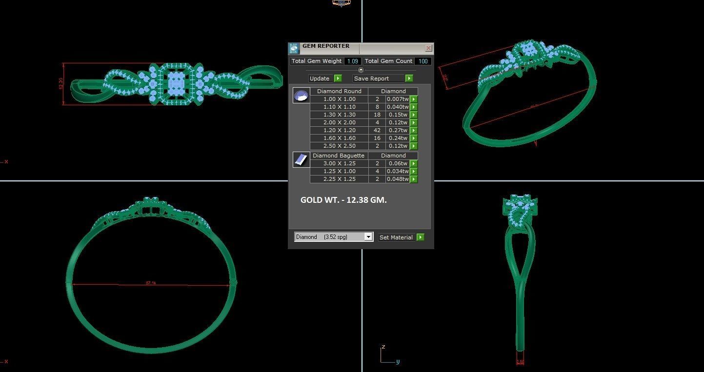 Diamond Bracelet Renders 3dm stl gem map 3D print model_4