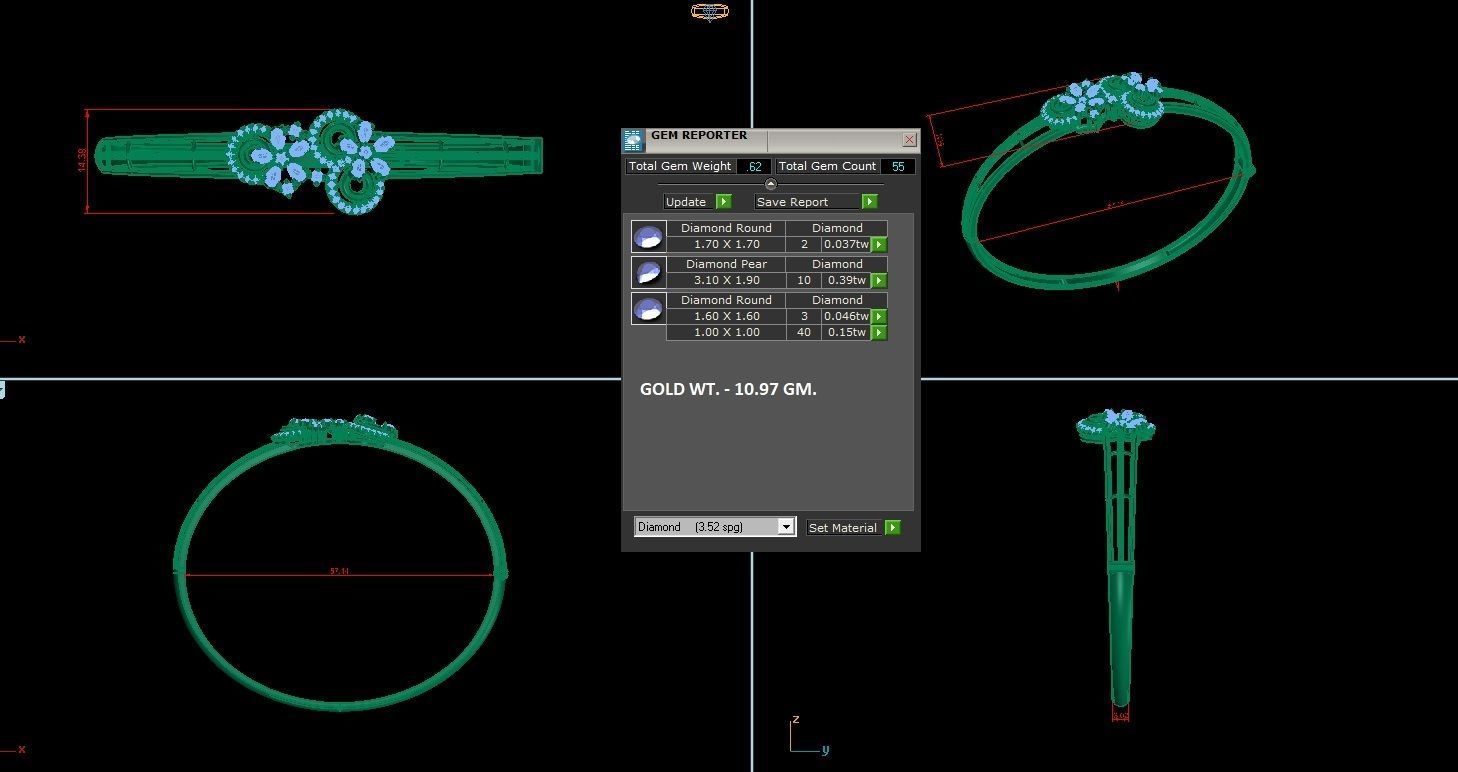 Diamond Bracelet Renders 3dm stl gem map 3D print model_4