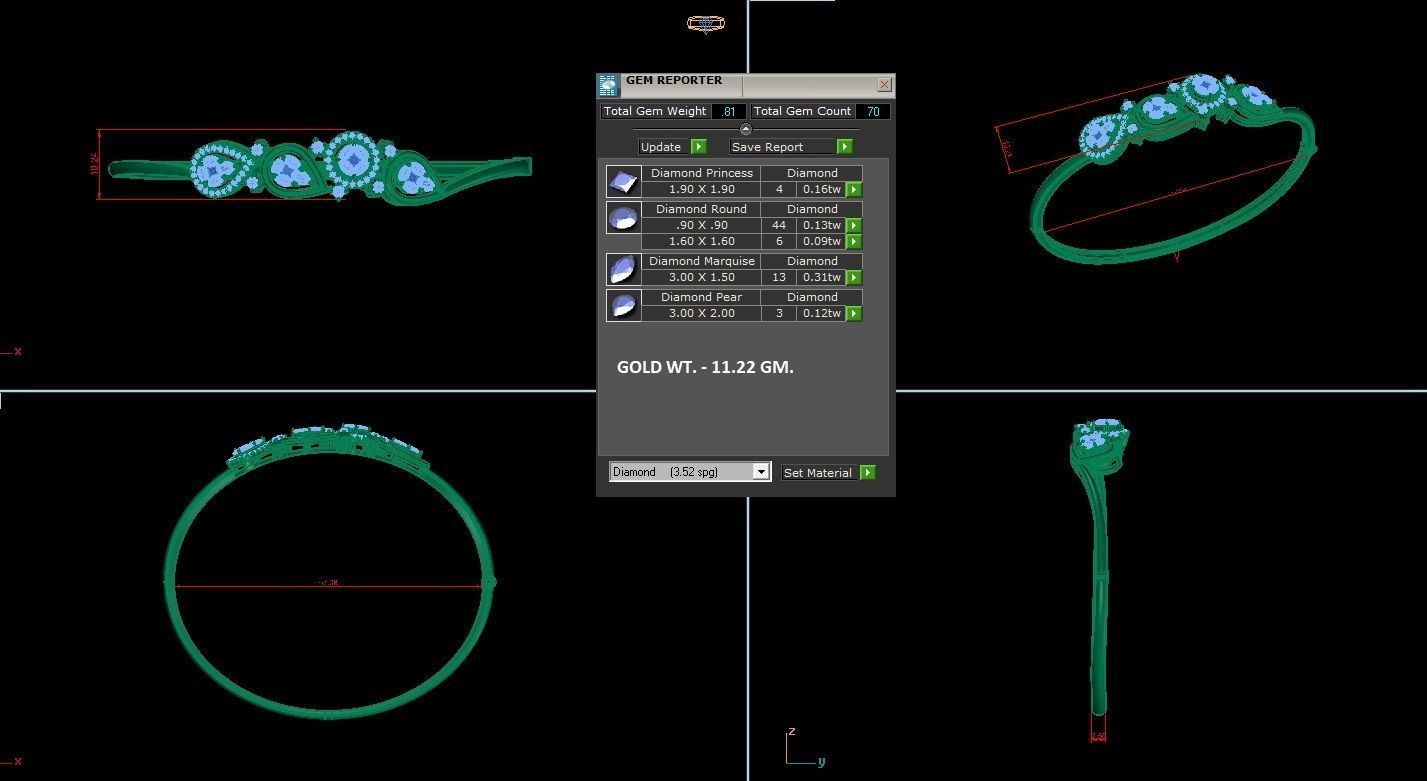 Diamond Bracelet Renders 3dm stl gem map 3D print model_3